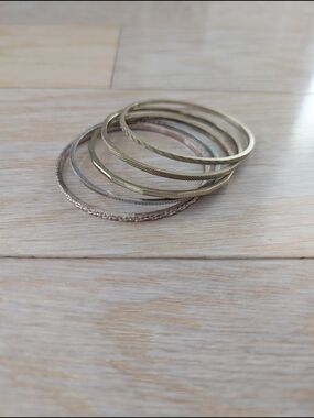 Mixed Metal Stackable Bangle Bracelet Set - Gold, Silver & Rose Gold